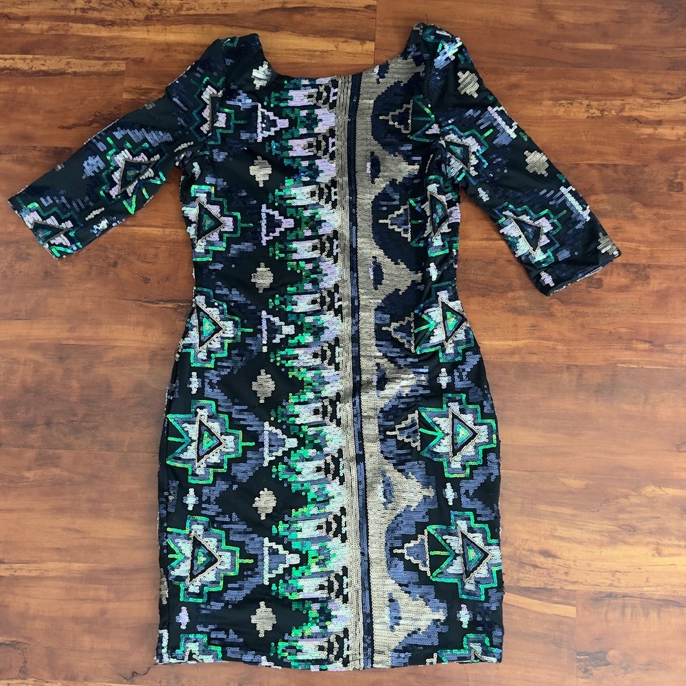 River Island Long Sleeve Dress - Black, Green, Silver